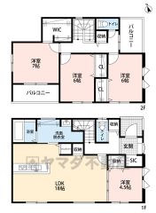 4LDK　リビング横には4.5帖の洋室　7帖の主寝室には大容量のWIC付き　光と風を取り込む2面バルコニー