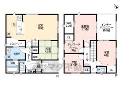 4ＬＤＫとウォークインクローゼットでゆとりのある暮らしが実現。リビングは17帖以上の開放感あふれる空間です。2階は洋室が4部屋あるので、お子様が大きくなっても安心ですね＾＾