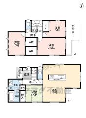 和室含む4LDK。LDKは広々18帖＾＾洗面室収納付き＾＾2階2洋室にウォークインクローゼットあり＾＾ワイドバルコニー＾＾