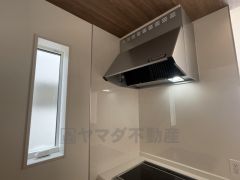 スタイリッシュなレンジフード＾＾調理中に出る湯気や油分などを効率よく外に逃がしてくれます。