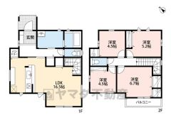 4ＬＤＫでゆとりのある暮らしが実現。リビングは16.5帖以上の開放感あふれる空間です。2階は洋室が4部屋あるので、お子様が大きくなっても安心ですね＾＾