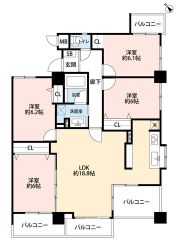 4LDK　LDKは広々18.8帖 全居室6帖以上の4LDK　4面バルコニー付きで陽当たり・風通し良好＾＾