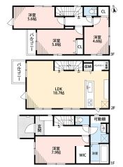 1階は1部屋、2階はリビング、3階にはゆったりの3部屋あるので、ゆとりの暮らしが実現。