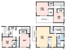 3LDKS　 2階LDKでプライバシーにも配慮　WIC・納戸など収納充実の3階建て