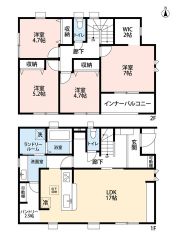 4LDK　LDKは17帖　7帖の主寝室にはウォークインクローゼット付き