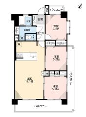 3LDK　LDKは17帖以上 3面バルコニー