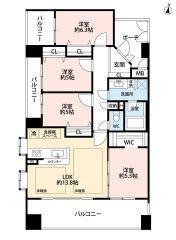 4LDK　WIC完備　約13.8帖のLDKは床暖房付き