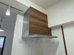 スタイリッシュなレンジフード＾＾調理中に出る湯気や油分などを効率よく外に逃がしてくれます。