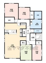 階段の上り下りがない平屋住宅＾＾リビング広々19.9帖。パントリー、WIC付＾＾