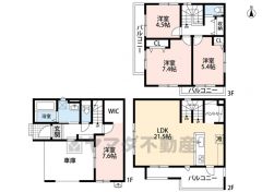 4LDK・パントリー・WIC・カースペース2台分。