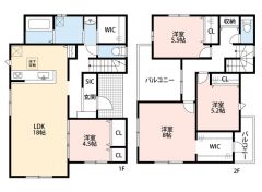 4SLDK　LDK18帖　3洋室　ファミリークローク、SIC、WIC完備