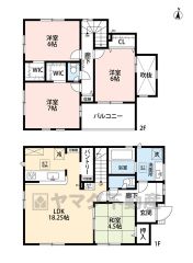 リビングと隣接する和室を合わせると22．75帖の広々空間。開放感ある吹抜＾＾ 2階全居室2面採光＆広々6帖以上。 パントリーやWIO×2、廊下収納と収納豊富＾＾