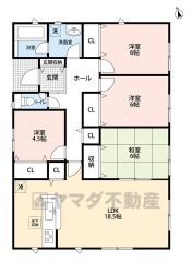 生活がワンフロアで完結する平屋タイプ。和室含む4LDK＾＾LDKは広々18.5帖＾＾全居室収納付き＾＾