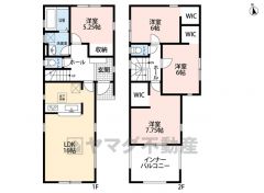 1階：16帖のリビングルーム 2階：全てのベッドルームにウォークインクローゼット付き＾＾南向きの当たりの良い広々バルコニーです。