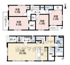 1階は広々20.2帖のLDK（ユーティリティ含む）に、大容量のWIC付き＾＾ 2階には全居室収納付きの4洋室＾＾