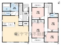 4LDK　LDK18帖　2F　4洋室　2面バルコニー