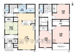 4ＬＤＫとウォークインクローゼットでゆとりのある暮らしが実現。LDKと横の洋室を合わせると21帖の大空間となります。