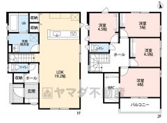 4LDK　LDKは広々19帖　2F主寝室にはWIC付き
