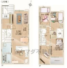1階は17.3帖のLDK、吹抜けで開放感＾＾2階には3洋室、間仕切りで4洋室にもできます＾＾
