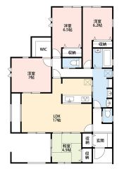 4LDK　平屋　LDK横には和室を完備　