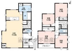 1階は19帖のLDK。2階には4洋室。バルコニーは南向き＾＾
