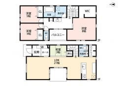 4LDK　オール電化　LDK21帖　ウッドデッキ、中庭付き