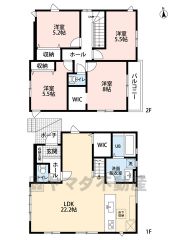4LDK　LDK22帖　主寝室にはウォークインクローゼット