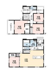 4LDK　LDKは16帖　2F主寝室にはウォークインクローゼット付き　ファミリークローク完備