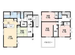 4SLDK　LDK17帖以上　3洋室　WIC完備