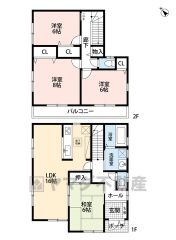 リビング16帖。家族がコミュニケーションをとりやすい対面キッチン。全居室6帖以上。収納完備。2部屋から行き来できるバルコニー＾＾