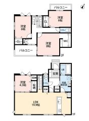 4LDK　LDKは広々19.9帖＾＾ 2階全居室6帖以上。 2面バルコニー付きで採光・通風にも優れた快適な住空間です＾＾