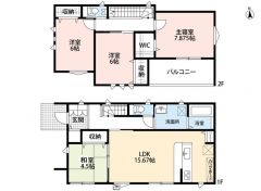 4LDK　WIC付き　南向きの庭を備えた、家族みんながゆったり暮らせる住まいです