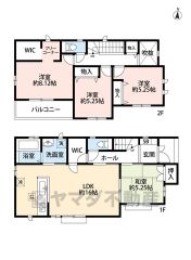 全室南向き＆南面バルコニー。 リビングと隣接する和室を合わせると21．25帖の広々空間。 ファミリークロークやWIC、ホール収納と収納豊富＾＾ 2階8．12帖の洋室にはフリーコーナー有＾＾