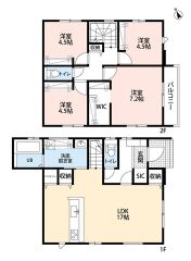 LDK広々17帖。パントリー・WIC・SIC・バルコニー有＾＾ 2階洋室4部屋＾＾全居室フローリングでお掃除ラクラク＾＾