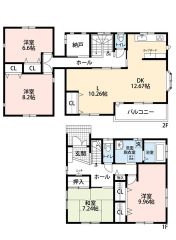 4LDK　 1Ｆ　9.96帖洋室　7.24帖和室 2Ｆ　Ｌ10.26帖　ＤＫ12.67帖　2洋室　 納戸完備