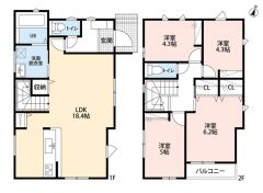 4LDK　LDK18.4帖　2Fは4洋室
