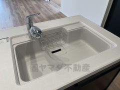 広々とした凸型シンクに洗剤ポケットを標準装備。大きなお鍋など洗いやすいです。