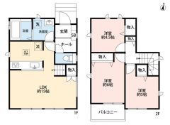 3LDK　南面バルコニー　全居室収納、ホール収納有