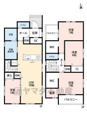 1階は18帖のLDKと隣接する洋室を合わせると約23帖の大空間＾＾2階には3洋室、全居室ゆったり6帖以上＾＾収納豊富な間取り＾＾