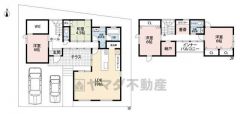 1階は広々としたLDKと独立和室1部屋、独立洋室1部屋。LDKと和室で囲うようにしてテラスがあります＾＾2階には洋室2部屋と納戸・書斎付き＾＾