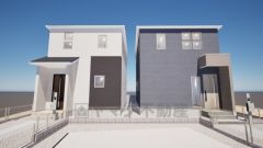 外観完成予想図。左：1号棟、右：3号棟。