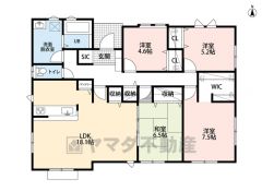 上下階の移動のない平屋住宅。リビング広々18帖以上。収納充実の間取り＾＾