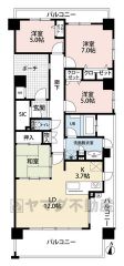3面2ヵ所にバルコニーを設置＾＾採光＆通風に配慮した東南角住戸の4LDK＾＾洗面室＆キッチンに勝手口付き＾＾