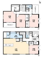 4LDK　リビング横には4.5帖の洋室　7帖の主寝室には大容量のWIC付き　光と風を取り込む2面バルコニー