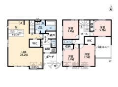 LDKは広々23帖以上＾＾2階には4洋室、全居室十分な広さを確保＾＾リビングと主寝室にWIC、玄関に納戸・土間収納付き＾＾