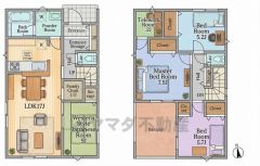 4LDK　LDKは17帖　リビング横には5帖の畳部屋　ファミリークローク完備
