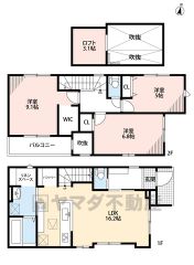 LDKは16.2帖、リビング部分は折り上げ天井・ダイニング部分には吹抜けあり＾＾ 2階には3洋室、主寝室は約9.1帖WIC付き＾＾約6.8帖の洋室にはロフト付き＾＾