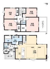 お掃除しやすいオールフローリング。リビング広々22帖＆床暖房完備＾＾ ご家族と顔を合わせる機会が増えるリビング階段＾＾ WICや土間収納、リビング収納、ホール収納と収納豊富＾＾