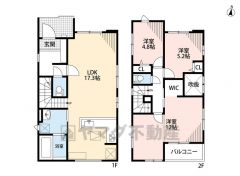 1階は17.3帖のLDK、吹抜けで開放感＾＾2階には3洋室、間仕切りで4洋室にもできます＾＾