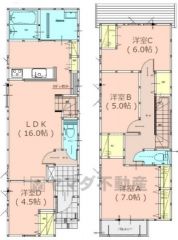 リビング16帖。家族で顔を合わせる機会が増えるリビング階段＾＾主寝室にWIC付き。